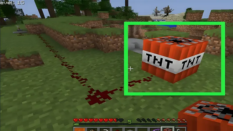 Đặt TNT ở cuối dây dẫn đá đỏ.