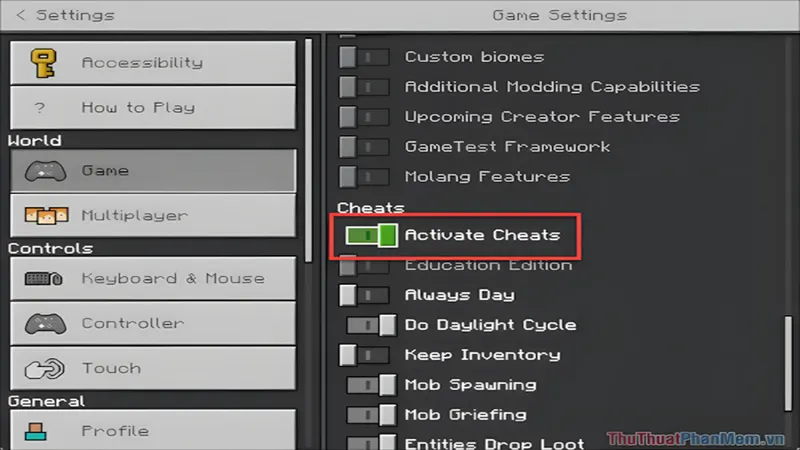 Kích hoạt cheat trong Minecraft